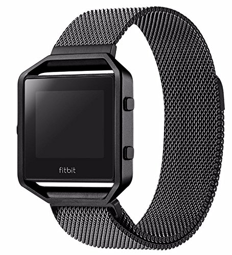 Fitbit Blaze Band with Frame, SWAWS Milanese Loop Stainless Steel Bracelet Strap Wristband for Fitbit Blaze Smart Fitness Watch with Unique Magnet Lock (Black)