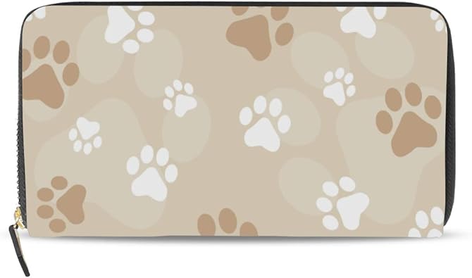 Amazon 財布 二つ折 人気 長財布 かわいい 背景 茶色 足跡 猫の足 葉書 小銭入れ Pu 革 カードケース ウォレット ラウンドファスナー コインケース ギフト レディース メンズ シューズ バッグ