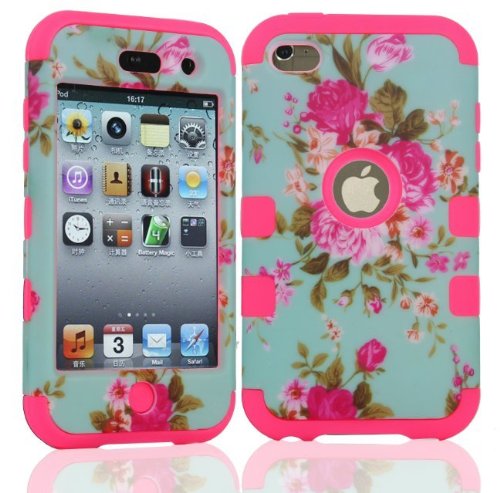 touch 4 case,touch 4 cases,touch 4 Flowers,touch 4 Case Cover,Kaseberry Flowers Design Combo Hard PC and Soft Silicon Case Cover for iPod Touch 4 4th Gen