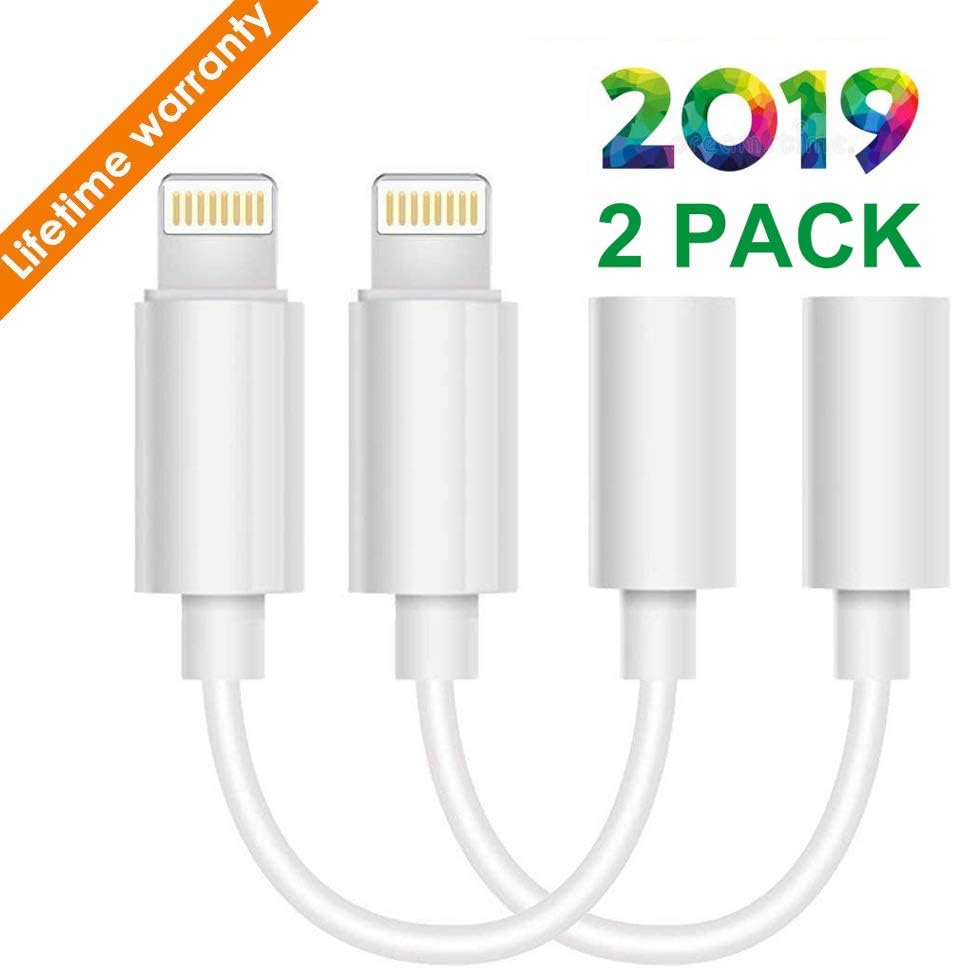 Lighting to 3.5 mm Headphone Adapter (2 Pack), Compatible with X/Xs/Xs Max/XR 7/8/8Plus iOS 10/11/12 (White)