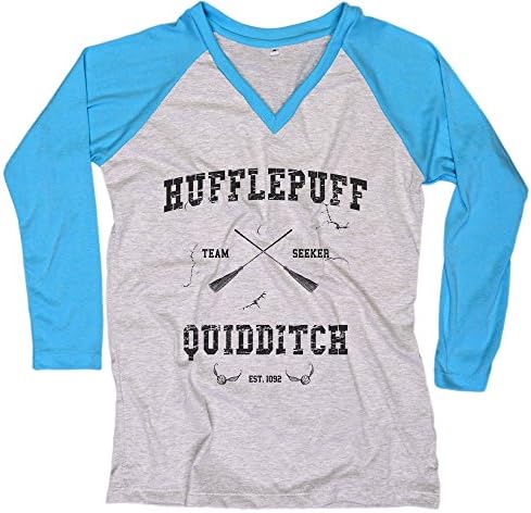 Harry Potter Women T-Shirt Hufflepuff Quidditch shirt Everytees Long Sleeve Baseball Raglan Gift for Women Small