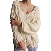Melliflo Womens Oversized Cable Knit Sweater Fall V Neck Chunky Knit Sweater Casual Pullover Sweater Top