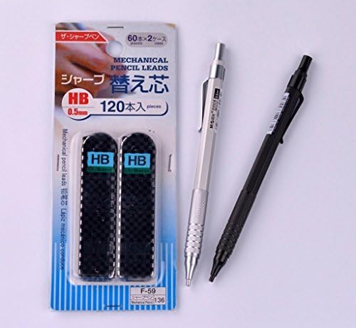 Silver &amp; Black, 2PCS 0.5 mm Lead Holder Mechanical Pencil Sketch Drawing &amp; HB Pencil Lead Refill, Whiting, Art Stationary