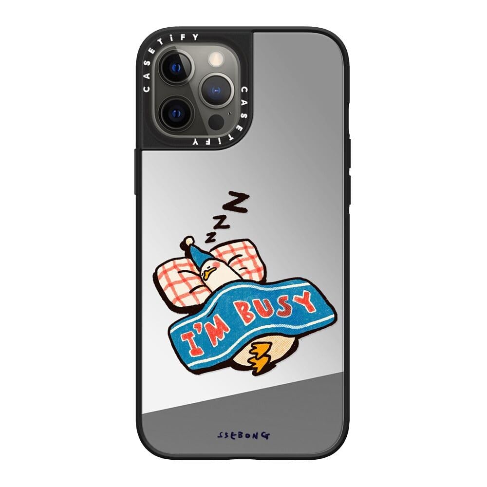 CASETiFY Mirror iPhone 12 Pro Max Case [Reflective / 4.9ft Drop Protection/Compatible with Magsafe] - I'm so busy - Silver On Black