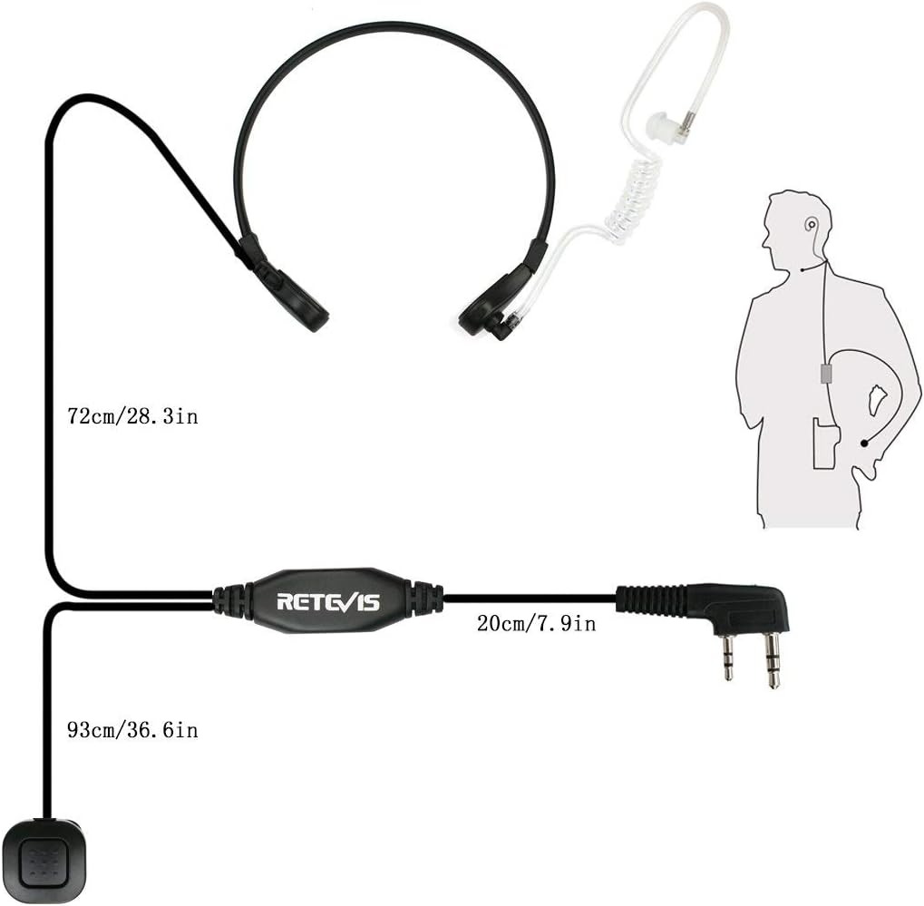 Retevis 2 Pin Walkie Talkie Earpiece Throat Mic Headset Compatible with 2 Way Radio RT24 RT27 RT617 RT618 RT619 Baofeng UV-5R BF-888S Kenwood eSynic Covert Acoustic Tube Earpiece (2 Pcs) - Image 5