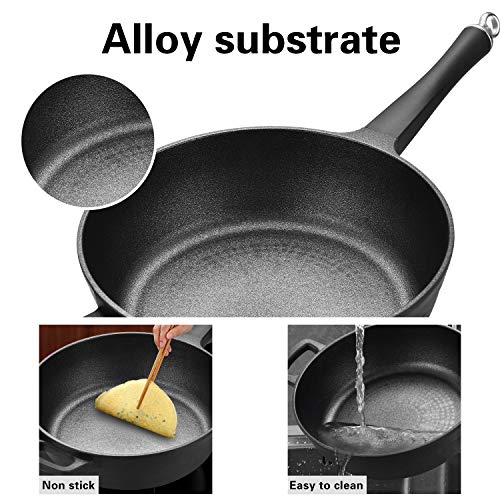Fry Pan Nonstick Cookware, Deep Frying Pan Induction Pan Skillet Pan with Lid PFOA Free, Dishwasher Safe, 5 Quart