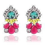 JQUEEN Full Colorful Crystal Waterdrop Shape Flower Gem Resin Dangle Drop Earrings For Women