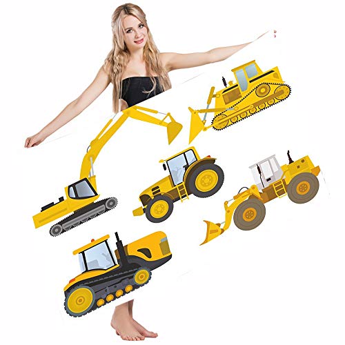 Mugod Beach Towel Bath Towels Boys Room Animation Inspired Heavy Machinery Construction Cartoon Bulldozer Yoga/Golf/Swim/Hair/Hand Towel for Men Women Girl Kids Baby 64x32 Inch