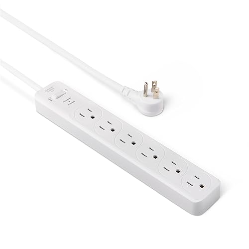 Amazon Basics Surge Protector Power Strip, 6-Outlet, 790 Joules, 6ft Extension Cord, White