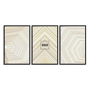 Framed Canvas Wall Art for Living Room, Bedroom Gold Geometric Canvas Prints for Home Decoration Ready to Hanging - 16"x24"x3 Panels