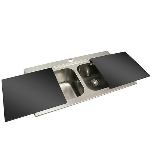 Smeg Iris LI92N Inset Sink Double Bowl Black Glass Chopping Boards