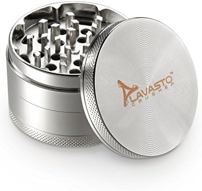 Herb Grinder with Pollen Catcher 4 piece Spice Tobacco Crusher from Lavasto 2.5 inch Chromium