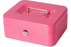 Small Cash Box with Money Tray and Lock, Lovndi Metal Money Box for Cash, Lockbox 7.87x 6.30x 3.54 Inches, Pink