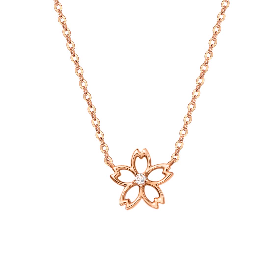 Buy Carleen 14K Solid Rose Gold Diamond Cherry Blossom Flower Necklace