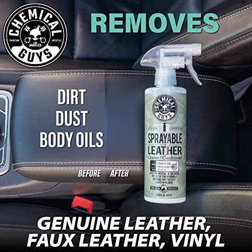 Chemical Guys Sprayable Leather Cleaner and Conditioner in One for Car Interiors, Apparel, and More (Works on Natural, Synthetic, Pleather, and More) Leather Scent, 473 ml