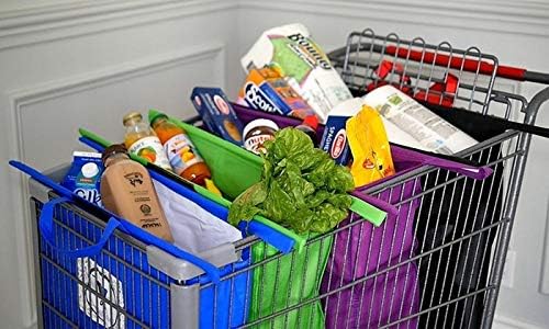 Reusable Shopping Cart Bags and Grocery Organizer Designed for Trolley Carts Detachable, Foldable, Reusable Grocery Bags sized for USA. Eco-friendly Grocery Cart Tote