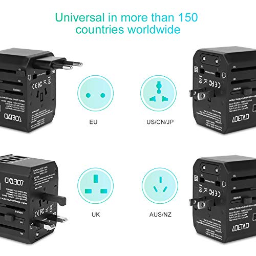 LOETAD Travel Power Adapter Universal All in One Wall Charger International AC Power Plug Adapter with 3.0 A Type C and 4 USB for UK USA EU AUS Asia