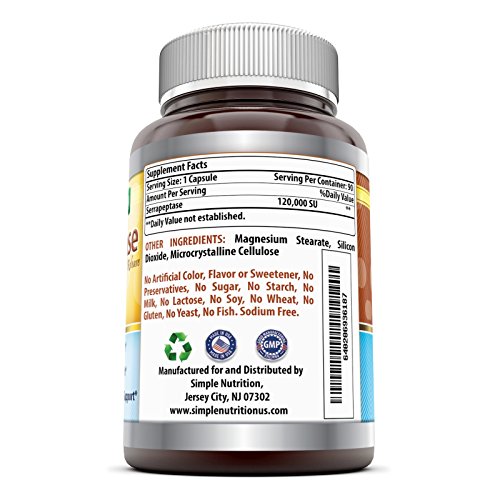 Simple Nutrition Serrapeptase (120, 000 Units 90 Capsules) Natural