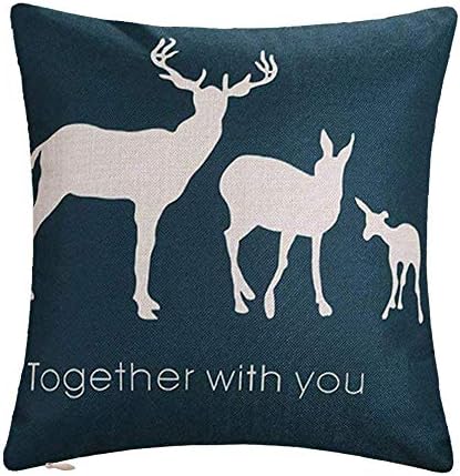 Bursonvic Cartoon Pattern Throw Pillow Case Cushion Cover Square Home Farmhouse/Modern Decorative Cotton Linen Pillowcase for Sofa/Bench/Couch (Three Deer, 18" x 18")