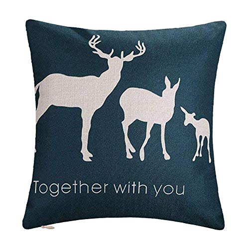 Bursonvic Cartoon Pattern Throw Pillow Case Cushion Cover Square Home Farmhouse/Modern Decorative Cotton Linen Pillowcase for Sofa/Bench/Couch (Three Deer, 18" x 18")
