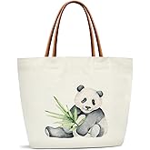 ZEDEV Panda Bag Canvas Tote Bag For Women, Cute Tote Bags Reusable Grocery Shoulder Bag for Shopping Work Travel Gym, Motivational Gifts for Halloween Christmas Beach Bags for Panda Lover Friends -42
