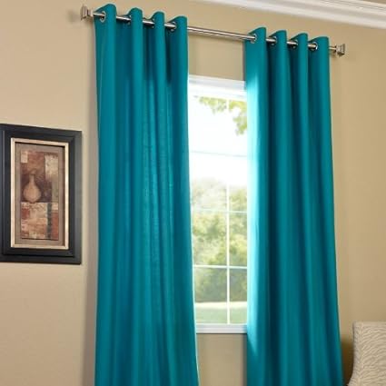 PINDIA 2 Piece Combo Faux Silk Eyelet Polyester Plain Ringtop Door Window Curtain - 7 ft, Aqua