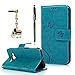 Galaxy Core Prime Case,Samsung G360 Case - Badalink Embossed Wallet Premium PU Leather with Fashion Flowers Butterfly Flip Cover with Hand Strap & 3D Cute Elephant Dust Plug & Stylus Pen - Blue