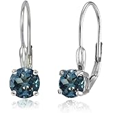 Earrings for Women – Birthstone Earrings – Genuine or Synthetic Gemstone Earrings – 6mm Round Solitaire Leverback Earrings – Drop Earrings – Sterling Silver Earrings or Gold Flash Silver Earrings
