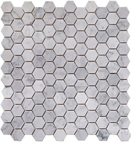 Carrara White Marble Mosaic Tile, CWMM1HEX, Chip Size 1" Hexagon, 11-1/2"X11 X3/8", Polished (Box of 5 Sheets)