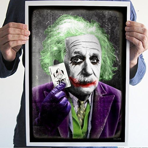 Einstein is the Joker poster digital print funny gift geek gekky purple black and white green Original art gothic home decor wall decor superhero cards albert einstein