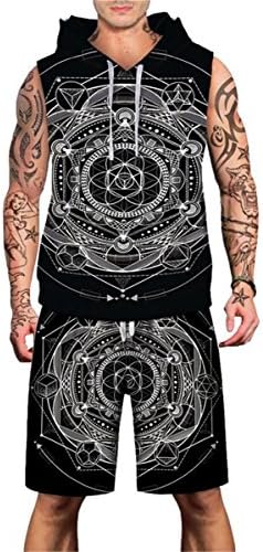 YIKIBODA Men 3D Digital Print Sleeveless Hooded Vest + Shorts Sports Set Set Totem, Tag L =US M