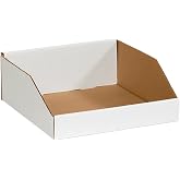 BOX USA Storage Bins 12x12x4.5, White, 50-Pack | Storage Bins 12"L x 12"W x 4.5"H Corrugated Cardboard for Warehouse, Garage &amp; Home Organization, White, 50-Pack