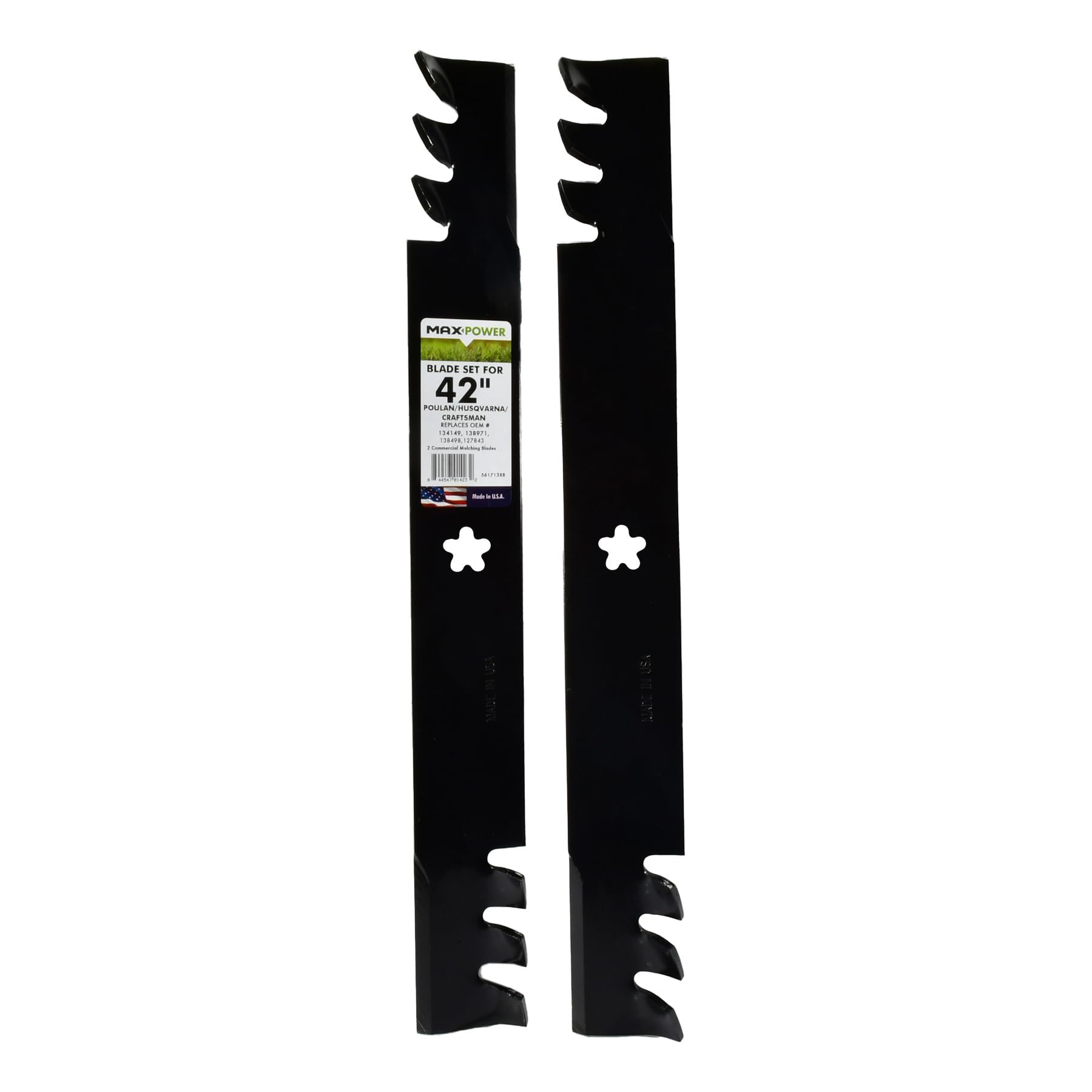 MAXPOWER 561713XB 2 Commercial Mulching Blade Set for Many 42 in. Cut Craftsman, Husqvarna, Poulan Mowers Replaces OEM #'s 138498, 138971, 532138971, 532127843, 532138498
