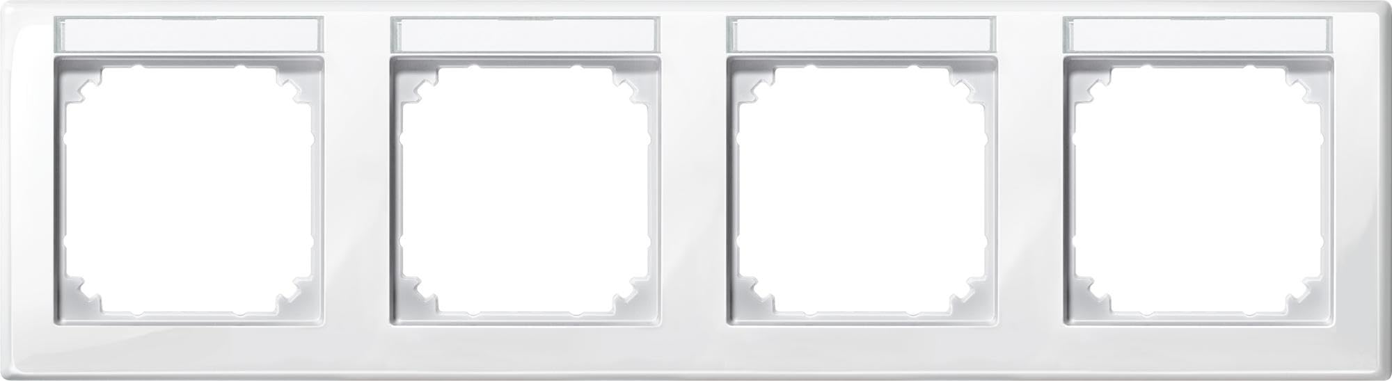 Merten 471419 M/Rahmen 4 °F. with Labelling Bracket, Horizontal Installation, polarws. glänz.