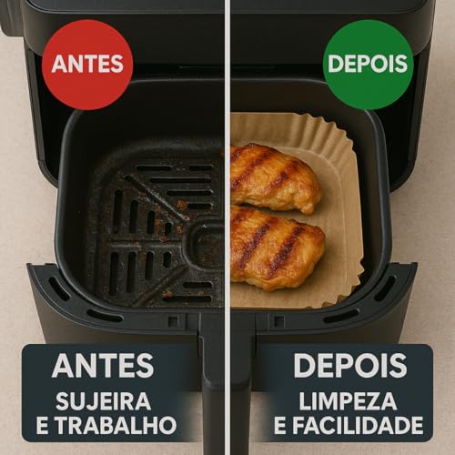 Forma Descartável para AirFryer Quadrada 20x20 Antiaderente Forro Protetor para Fritadeira sem Óleo Proteção contra Gordura Forminha para Air Fryer (150 Unidades)
