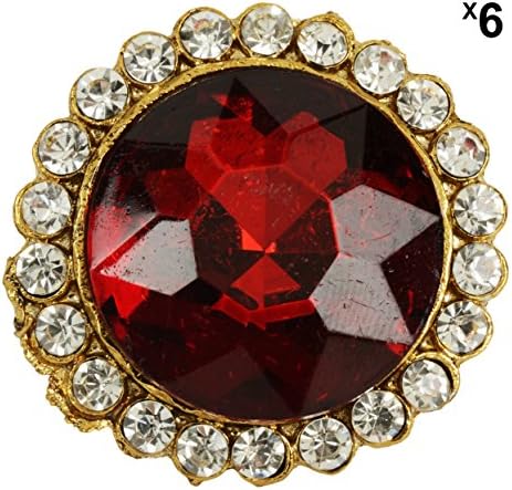 Meher Arts Fancy Buttons (Stone, 3.5 cm x 3.5 cm x 1 cm, Red, Pack of 6, MA_BU_021)