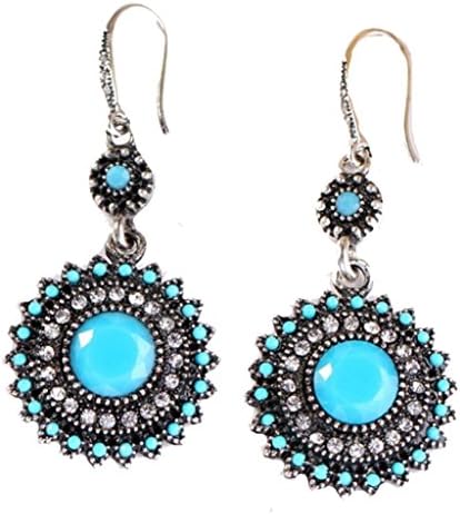 Bohemia national wind restoring ancient ways sunflower earrings (Sliver blue)