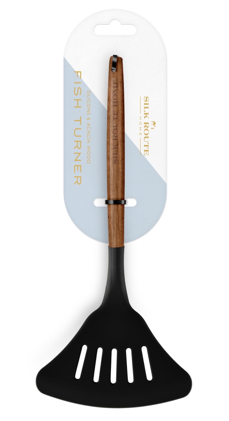 Silk Route Home Acacia Wood & Black Silicone Fish Turner Kitchen Utensil