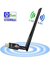 YOUYOUTE   Adaptador WiFi de doble correa (1200 Mbps, 2,4 G   150 Mbps + 5 G   433 Mbps), adaptador de red de antena USB 802.11N   G   B para Windows XP   Vista   7 8   8.1   10 (32 64 bits) MAC OSWifi, YOUYOUTE 12