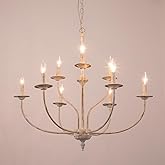 Maxax French Country Chandelier, 2-Tier 9-Light Farmhouse Antique White Chandelier, 31" Rustic Candle Pendant Light Fixtures 
