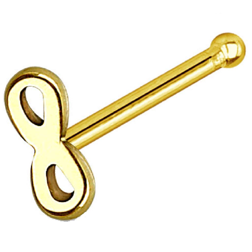 PiercedOff Gold Tone IP over 316L Surgical Steel Nose Bone Stud with Infinity Head - Thickness 20GA (0.8mm) / Length 6mm / Infinity Size 4mm