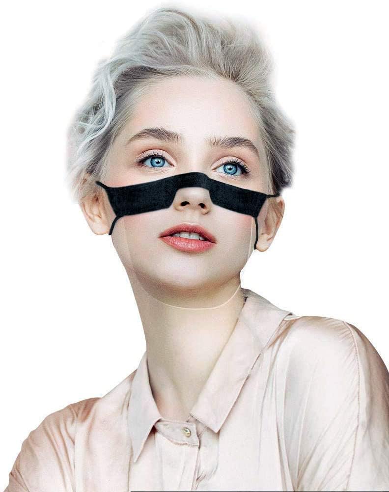 SHATCHI Plastic Reusable Half Clear Masks Mini Washable Windproof Visual Face Guard Transparent Mouth Shield Bandanas Protective Adjustable Cord Black/Grey - Image 4