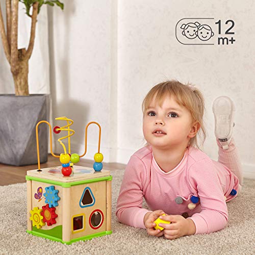 cubo de actividad de madera top bright para niños de 1 a 2 años, ideas para regalos de primer cumpleaños de un año, juguete de madera con clasificador de forma de laberinto de cuentas