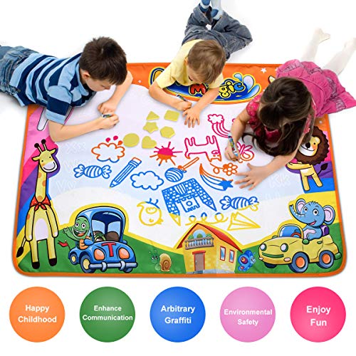 Water Drawing Mat Large Doodle Mat 34.6" X 22.8"in Aqua Doodle Mats Educational Aqua Doodle Pad for Painting Writing Learning Toddler Toys Magic Water Canvas Toy Gift Box for Toddlers Age 2 3 4 5 6