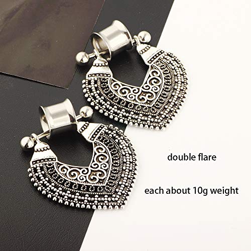 5 Pairs Stainless Steel Dangle Plugs for Women Rose Gold Hoop Double Flare Ear Tunnels Gauges Stretcher 00g Piercing Set (10mm=00g) - Thumbnail 6