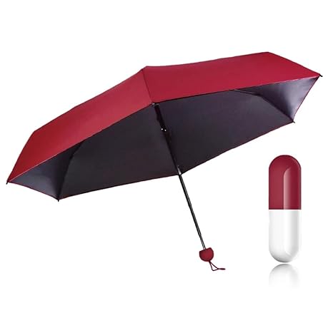 Automatic Stylish Capsule Umbrella 4 fold (UV Proof Windproof)- (Colour - Red, Compact - 85 cm Diameter, Perfect for 1 Person)