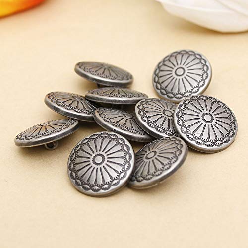NUOMI 50 Pcs Antique Metal Shank Buttons, Vintage Shank Buttons for Crafts Projects, Coat, Jackets, Flower Pattern Engraved Metal Sewing Buttons 23mm - Thumbnail 5