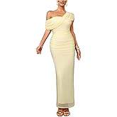 Floerns Women's Elegant Off The Shoulder Bodycon Dress Twist Ruched Wedding Guest Long Dresses