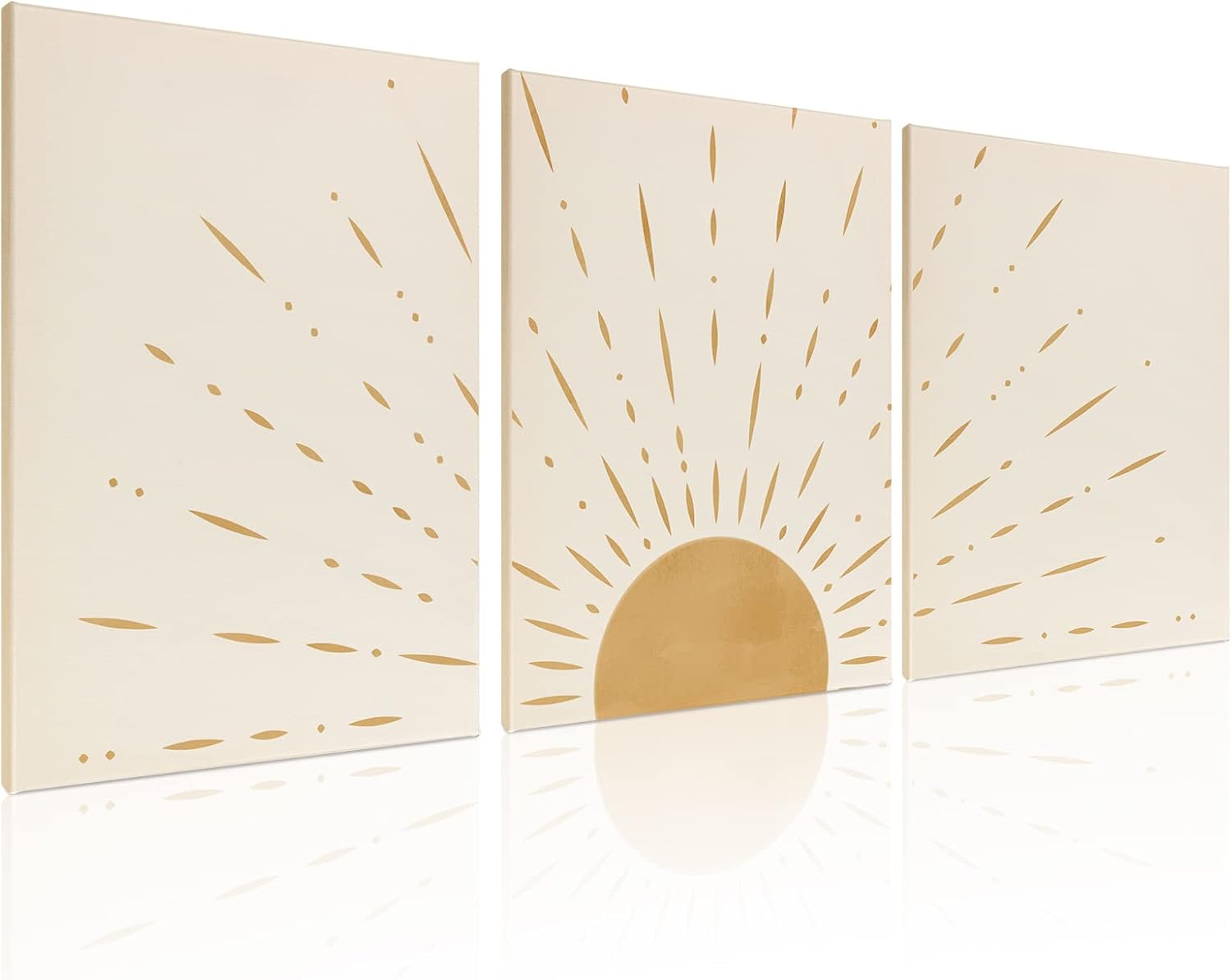 Wall Décor - Boho Minimalist Wall Art Set of 3 - Framed Canvas Prints with Sun Rising on the Horizon Design - Perfect for Modern and Neutral Home Decor, Bohemian Style - Ideal for Living Room, Bedroom, Bathroom, and Office (12