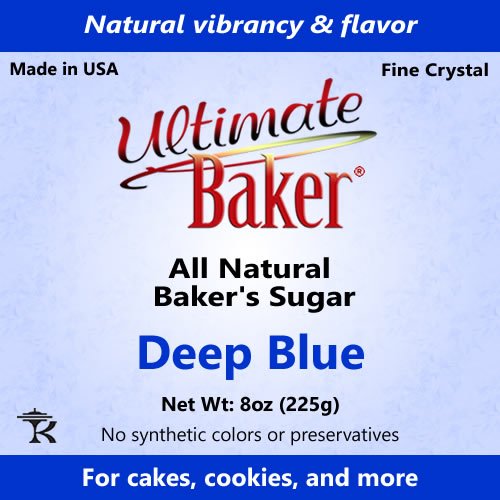 Ultimate Baker Deep Blue Baker's Sugar - Kosher Certified Natural Fine Crystal Decorating Sugar (8oz Deep Blue)